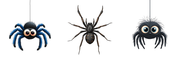 Fototapeta premium Set of a spooky and cute Halloween spider character, isolated on a transparent background.