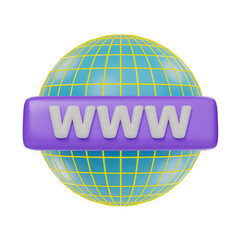 3D render of text WWW and globe. World Wide Web symbol internet icon. minimal design