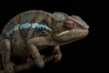 Obraz premium Color-changing lizard against a dark backdrop