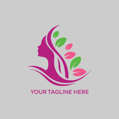 Beauty Salon Logo with Woman Profile and Leaf Elements