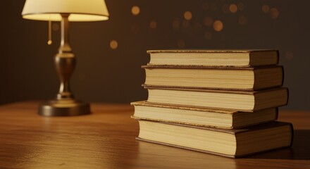 Old Books Stack with Warm Light