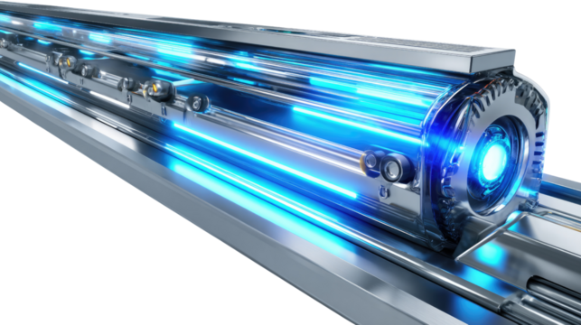 Futuristic Subway Train in motion: Captivating view of a high-tech subway train with glowing blue lights, symbolizing speed and advanced transportation