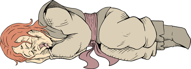 sleeping medival man hand draw style art Sleeping man illustration