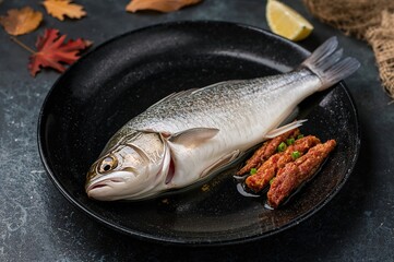 Fresh Seafood Displayed on a Dark Dish Background