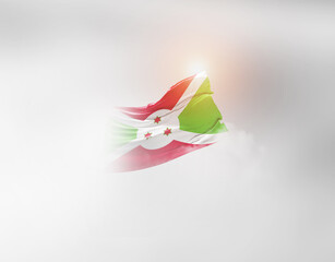 Burundi flag waving light background hidden in the sky.