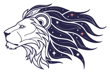 Stylized lion head with cosmic mane and stars
