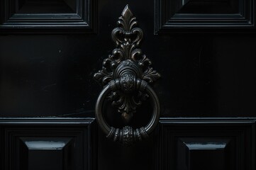 Close-up view of a decorative door knocker on the entrance door