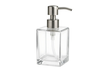 Obraz premium Square Glass Soap Dispenser with Stainless Steel Pump Isolated on Transparent Background
