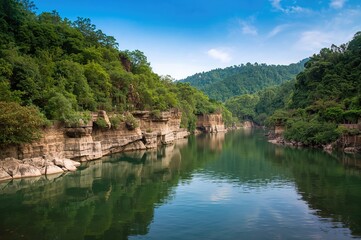 Stunning views of the Seven Tiny Cavities Natural Reserve with lush greenery and water in summer