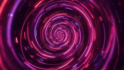 A vibrant, swirling tunnel of neon pink and purple light creates a dynamic, futuristic impression.