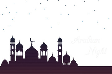 Silhouette of a mosque with crescent moon and stars on a transparent background, representing islamic culture and ramadan night