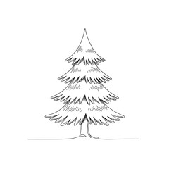 Obraz premium Simple line sketch of a Christmas tree