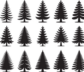 Obraz premium Christmas Tree Vector Silhouette Set – Pine, Fir, Spruce, Evergreen Nature Icons for Winter and Holiday Design