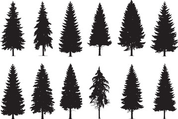 Forest tree silhouettes collection. Pine trees horizontal pattern panorama backgrounds