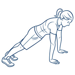 Line drawing illustration of a fit woman performing a plank exercise to strengthen her core muscles