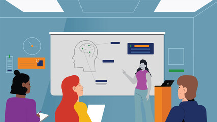 Teacher Presenting Brain Diagram in Classroom Lecture