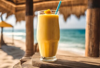 Refreshing Tropical Mango Smoothie on a Sunny Beach Day