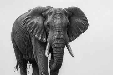 Obraz premium Black and White Image of a Mud-Covered Elephant Male