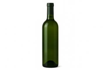 Green wine bottle standing on transparent background