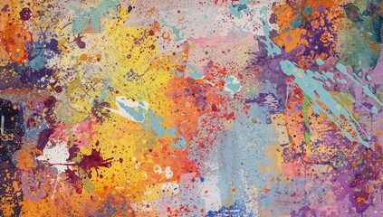 Vibrant abstract backdrop featuring random splashes, smears, and acrylic brushwork