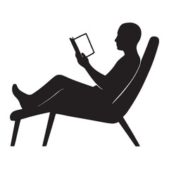 Vector art of silhouette of man reading book in lounge chair