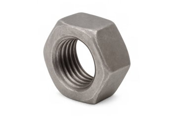 Close-up of metal hex nut with transparent background, perfect for industrial projects