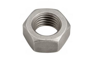 Close-up of metal hex nut with transparent background for easy integration