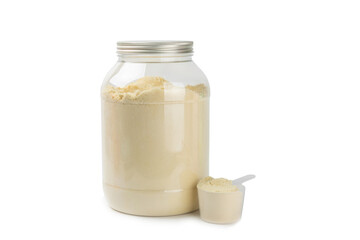 Protein powder.protein shake isolated on white background.Shaker bottle with protein.Food...