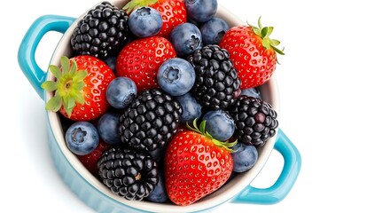 Fresh mixed berries in a blue dish