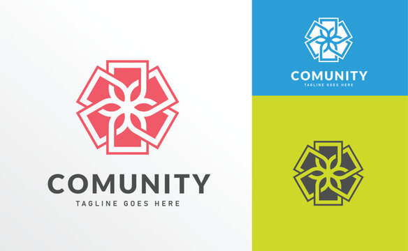 unity and community Logo featuring a red hexagonal design with interconnected geometric elements