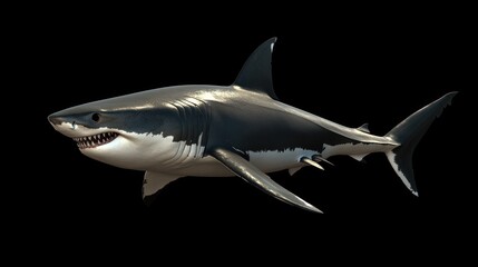 Fototapeta premium A Great White Shark Swimming in Dark Waters