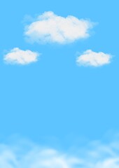 Three white clouds floating in the blue sky on a sunny day illustration