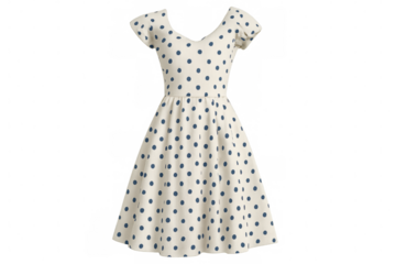 Elegant polka dot dress floating on transparent background