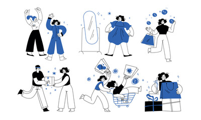 Dynamic and Engaging Illustrations Featuring Diverse Groups of People in Various Fun Activities