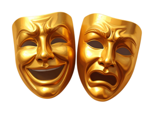  Classic Comedy and Tragedy Theater Masks, Realistic Drama Illustration, isolated on transparent background PNG