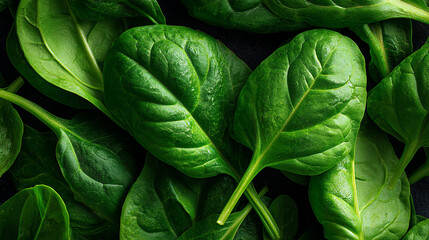 Fototapeta premium A close up shot showing a pile of fresh green spinach leaves together