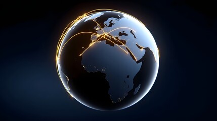 Fototapeta premium Luminous glass globe reflecting the continents and oceans, symbolizing the interconnected and globalized world of technology, communication, and business