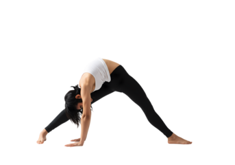 Woman Practicing Extended Triangle Yoga Pose isolated on transparent background