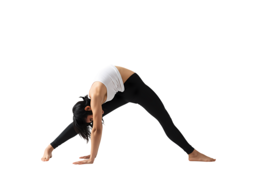 Woman Practicing Extended Triangle Yoga Pose isolated on transparent background