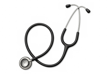 Realistic black stethoscope lying on transparent background