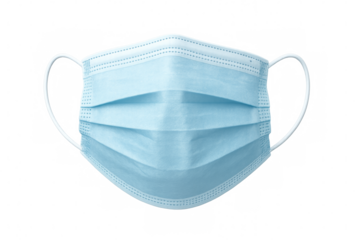 Light blue surgical mask on transparent background preventing virus transmission