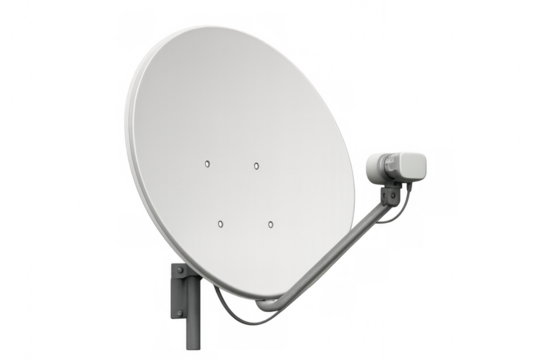 White satellite dish capturing signals on transparent background