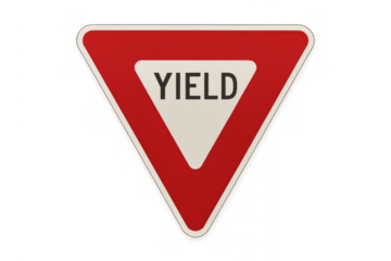 Yield traffic sign on transparent background is giving priority