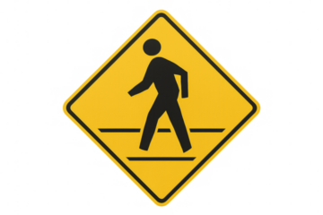 Pedestrian crossing sign with transparent background representing road safety awareness