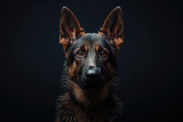 Fototapeta premium Dark backdrop with a German shepherd