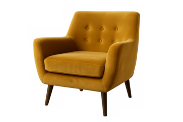 Modern yellow armchair with transparent background enhancing versatility