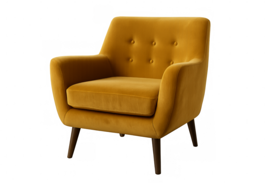 Modern yellow armchair with transparent background enhancing versatility