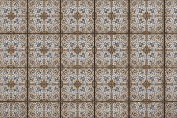 Ceramic wall tiles with geometric patterns for a large-scale mural