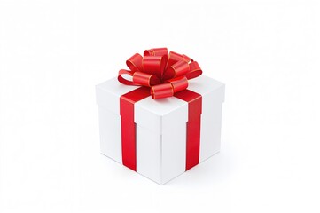 Obraz premium Present package adorned with ribbon and bow on a plain backdrop, clipping path provided.