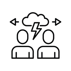 Conflict between two people represented by icons and storm cloud